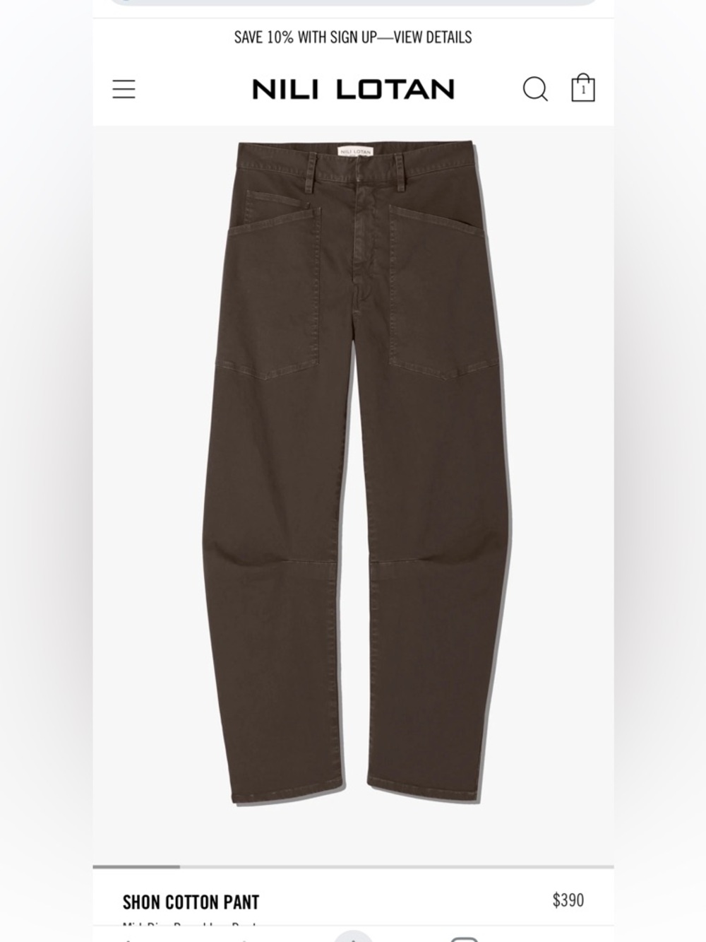 Nili Lotan Shon cotton pant. Mid rise barrel. Size 8